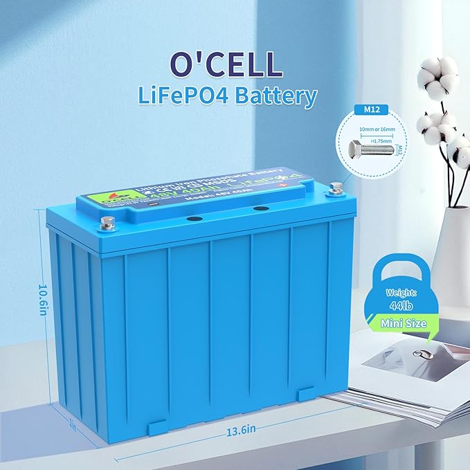 48V 40Ah LiFePO4 Battery with 100A BMS | 5120W Max Load Power | 44lbs Lightweight | 15,000 Cycles | Golf Cart/Off-Grid/Solar | 3X Capacity vs 48V 50Ah Lead Acid