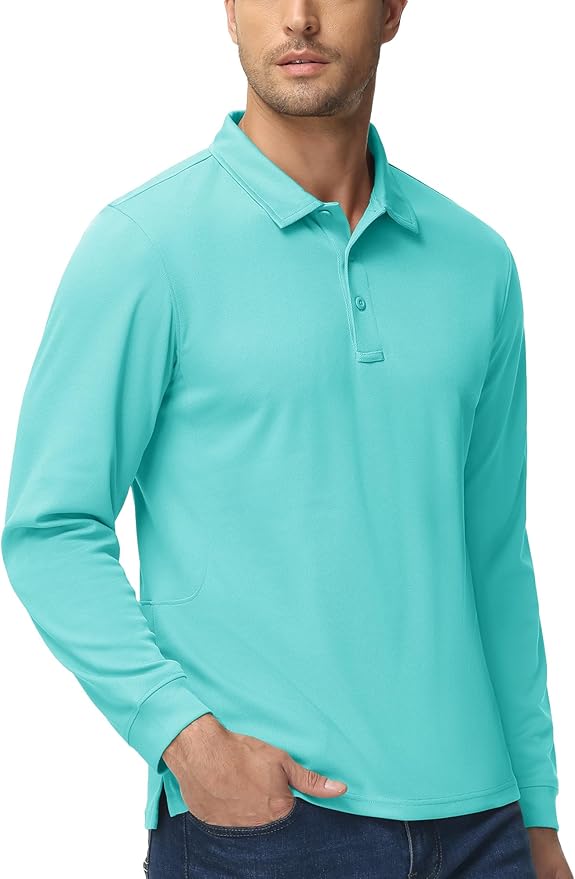 MAGCOMSEN Men's Polo Shirts 3 Button Quick Dry Performance Long Sleeve Tactical Shirts Pique Jersey Golf Shirt