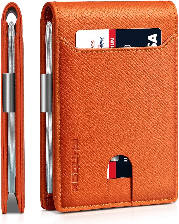 RUNBOX Money Clip Wallets for Men,Slim Leather Mens Bifold Wallet,RFID Blocking Front Pocket Wallet,Thin Credit Card Holder with Gift Box