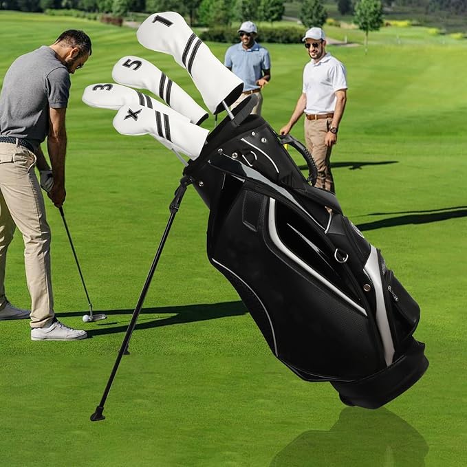 Golf Club Covers,4pcs or 1pc Golf Headcovers for Woods and Driver Fairway Hybrids Women Men - Premium PU Leather with Interchangeable Tags & Magnetic Blade and Mallet Putter Covers