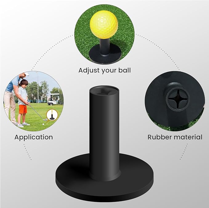 FINGER TEN Golf Rubber Tee Driving Range Value 5 Pack for Indoor Outdoor Practice Mat, Tee Adaptor Size 1.5’’ 2.0’’White Black Tee Holder Set for Hitting Mats