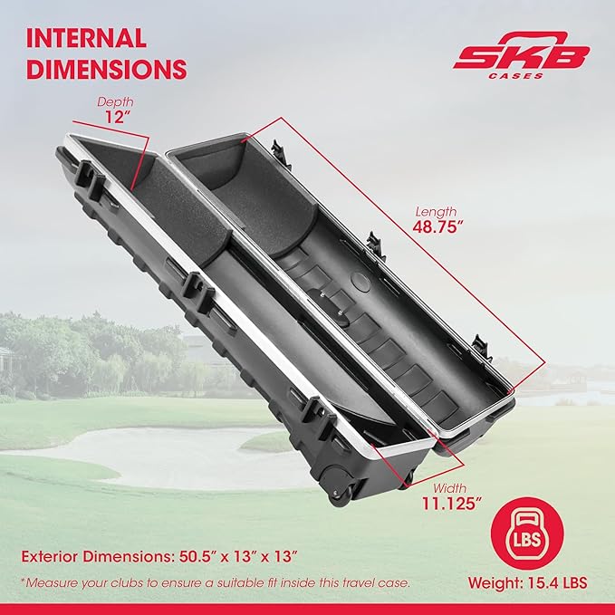 SKB Staff ATA Hard Shell Plastic Golf Travel Case for Cart Bags with Wheels - Heavy-Duty Rolling Club and Driver Carrier for Airline Transport, Impact-Resistant with TSA Locking Latches