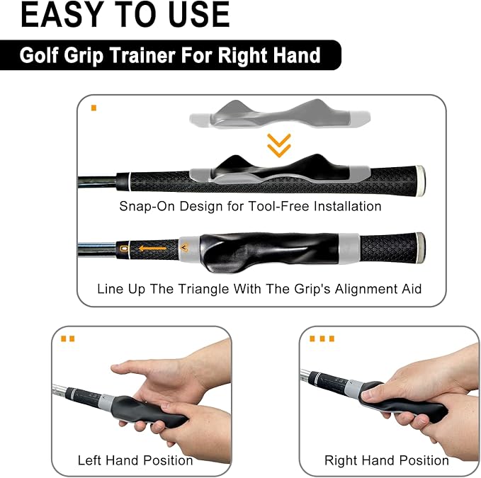 Golf Grip Trainer, Grip Trainer for Golf Clubs - Right Hand Golf Training Aid with Ergonomic Design, Corrects Golf Grip Posture and Improves Swing Accuracy
