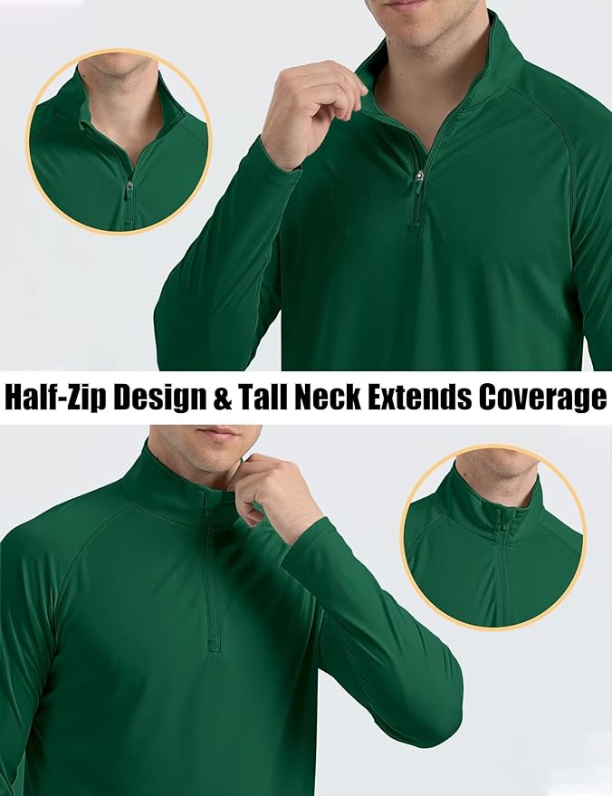 MAGCOMSEN Men's Long Sleeve Sun Shirts UPF 50+ Tees 1/4 Zip Up Fishing Running Rash Guard T-Shirts Outdoor Shirt