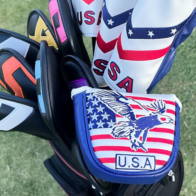 Golf Putter Cover USA Mallet Putter Headcover with Magnetic Closure Leather Golf Club Covers for Most Brand