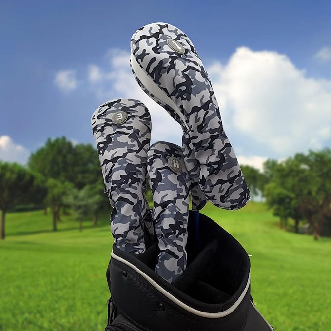 Golf Headcovers for Drivers and Woods – Set of 3 (S/M/L), Leather Club Covers with Magnetic Number Tags, Floral Design, Scratch-Resistant, Fits Most Golf Clubs