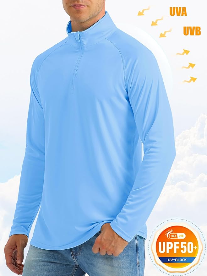 MAGCOMSEN Men's Long Sleeve Sun Shirts UPF 50+ Tees 1/4 Zip Up Fishing Running Rash Guard T-Shirts Outdoor Shirt