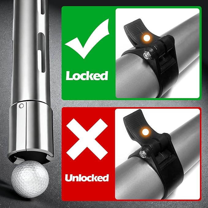 Golf Ball Retriever Tube, Adjustable Telescopic Aluminum Alloy Ball Picker, Lightweight Collector Device with Storage Bag, Portable Ball Gathering Tool for Men Women