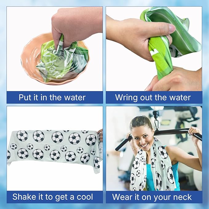 OPSO Softball Cooling Towel Set, 40 x 12 inches, 12 Pack, Microfiber Sports Towels for Baseball, Soccer, Golf LCE Towel Microfiber Sports Towels for Player (Soccer 4)