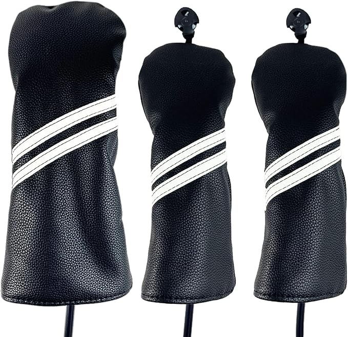 3Pcs Black Golf Head Covers for Driver & Fairway Woods Wood Club Headcovers 135 Golf Covers