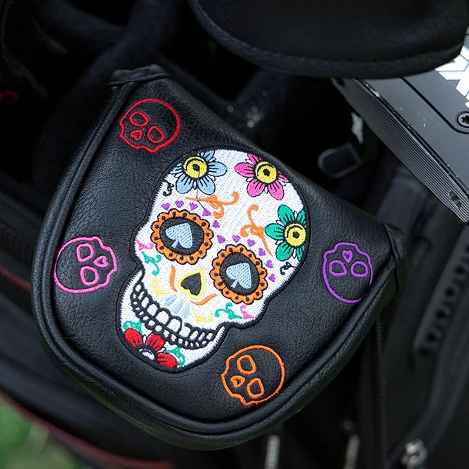 Montela Golf Club Covers,Colorful Skeleton Putter Cover Driver Covers Fairway Wood Headcover Hybrid Cover Leather Blade Putter Headcover Mallet for Brand