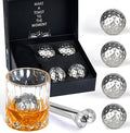 PONPUR Men's Golfer Gifts, Chirstmas Anniversary Birthday Gifts for Dad Him Husband, 4 Whiskey Golf Balls with 1 Tongs, Reusable Stainless Steel Golf Ice Balls Whiskey Gift for Golf Lover