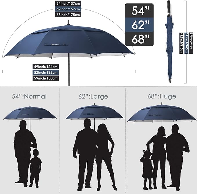 ZEKAR 54/62/68 inch Rain/Sun Windproof Large UV Protection Golf Umbrella