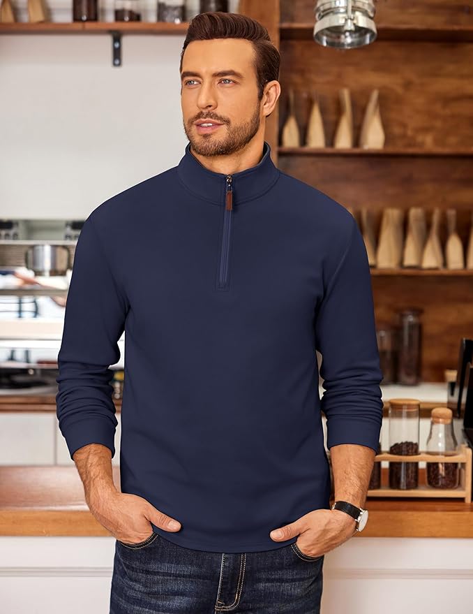 COOFANDY Men's Fleece Quarter Zip Pullover Long Sleeve Mock Neck Sweatshirt