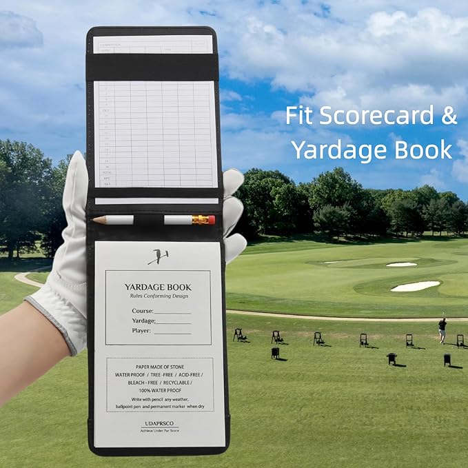 Golf Scorecard Holder & Yardage Book Cover – Premium Vegan Leather Golf Organizer, Slim Pocket Design with Elastic Strap for 4.5"x7" Cards, Bonus Pencil and Scorecards, for Golfers