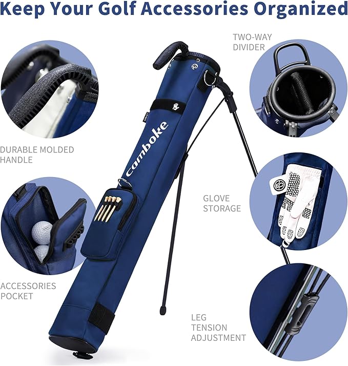 Lightweight Golf Stand Bag, Portable Golf Carry Bag with Stand, 2-Way Divider Practice Bag with Padded Strap, Compact Pencil Golf Bag for Driving Range, Par 3 & Short Rounds