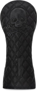 Grid Black Line Skull Golf Club Covers – Driver Headcover, Fairway Wood & Hybrid, 3 Wood Headcover, Black Skull Leather, Waterproof Easy-Clean, Universal Fit The Most Brands
