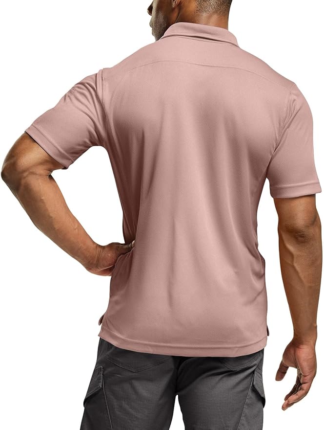 CQR Men's Polo Shirts, Tactical Short Sleeve Golf Performance Shirts, Lightweight Dry Fit UPF 50+ Pique
