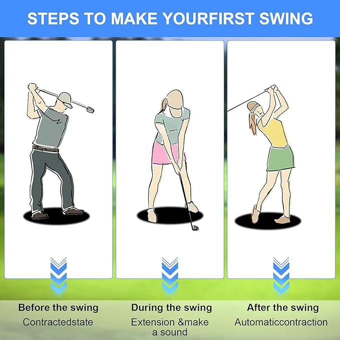 Retractable Golf Swing Trainer - Golf Swing Training Aid, Non-Slip Golf Grip Trainer, Strength & Tempo Training, Golf Alignment Sticks & Arm Band, Indoor Outdoor Golf Swing Practice