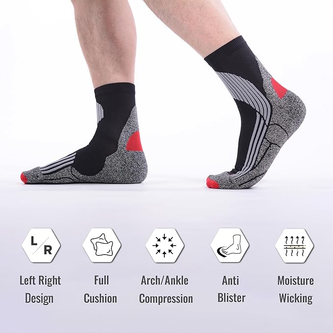 Tactia Full Cushion Compression Socks Men, Coolmax No-Blister Wicking Padded Heel, Quarter Socks for Tennis Golf Hiking Work
