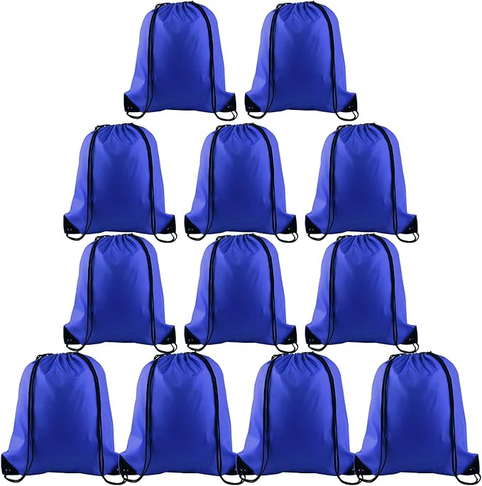 KUUQA 12 Pcs Drawstring Backpack Bags Sport Gym Sack Cinch Bags Bulk for School Traveling and Storage (Blue)