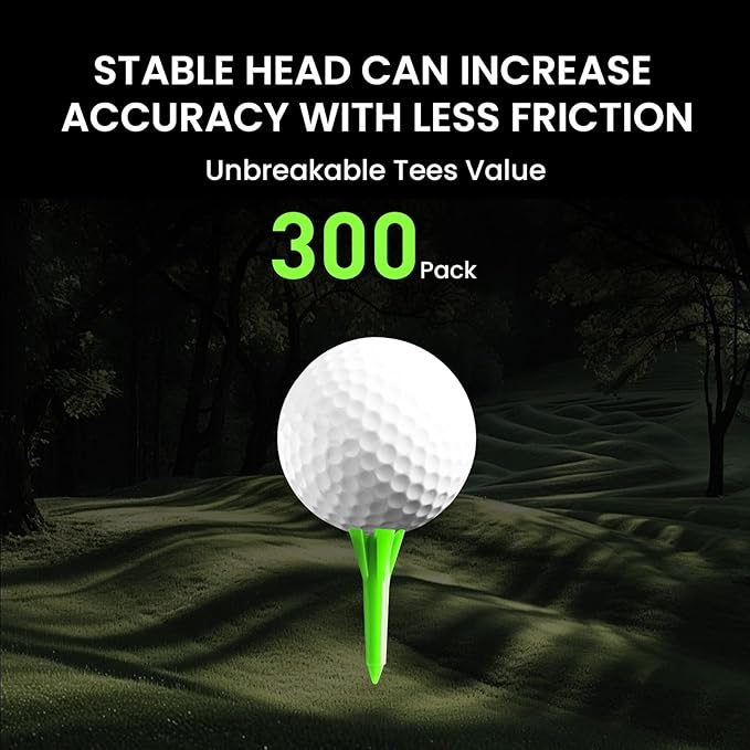 Golf Tees Plastic 1 1/2 inch Value 300 600 Pack, Upgrade More Unbreakable Bulk Stable Reduce Friction Side Spin Tee for Men Women Ladies