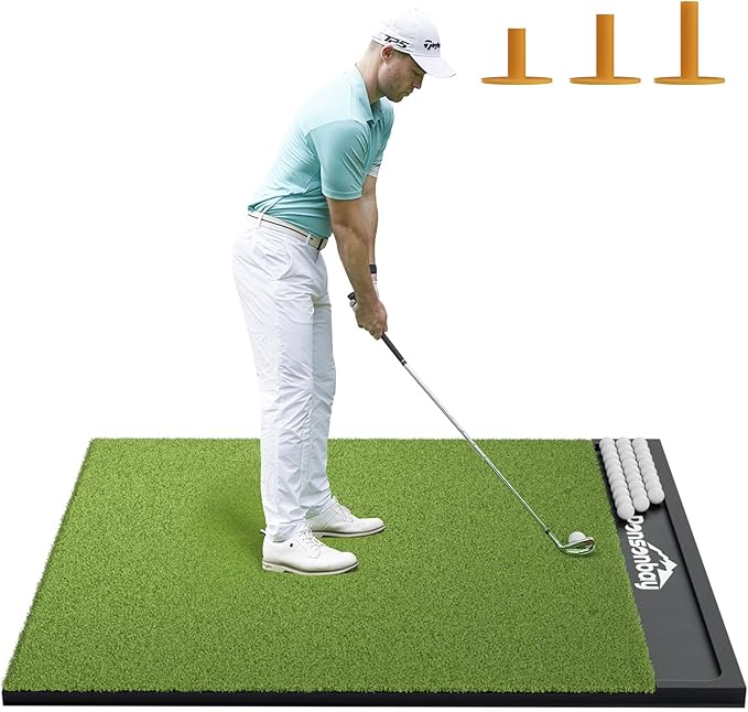 Integrated 5x4ft 6x4ft & 6x5ft 26mm-31mm Golf Mat with Ball Tray, Thickening Golf Mats Practice Outdoor & Indoor Artificial Turf Matt with 3 Tees