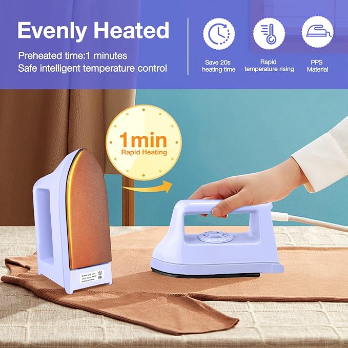 Mini Iron for Crafts and Quilting - Travel and Household Electric Heat Press Machine for Sewing Supplies (Purple)
