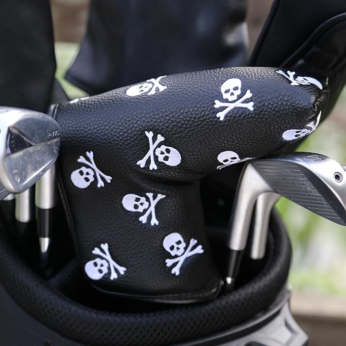 Golf Club Headcover, Premium Leather Embroidery Mallet Putter Cover Blade Head Covers, Stylish Golf Accessories, Great Golf Gifts for Men and Women Golfers
