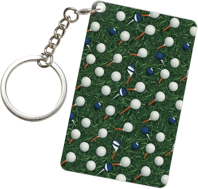 Astronaut Playing Golf Keychains Rectangular Acrylic Keychain Daily Key Ring Car Key Fob Holder 2X3 Inch