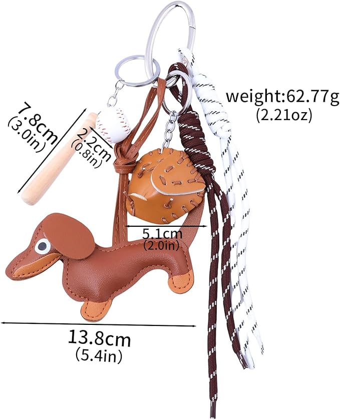 Unique Keychain Designer Rope Bag Charms for Handbag - Cute Teddy Bear Purse Charm - Leather Dachshund Accessory