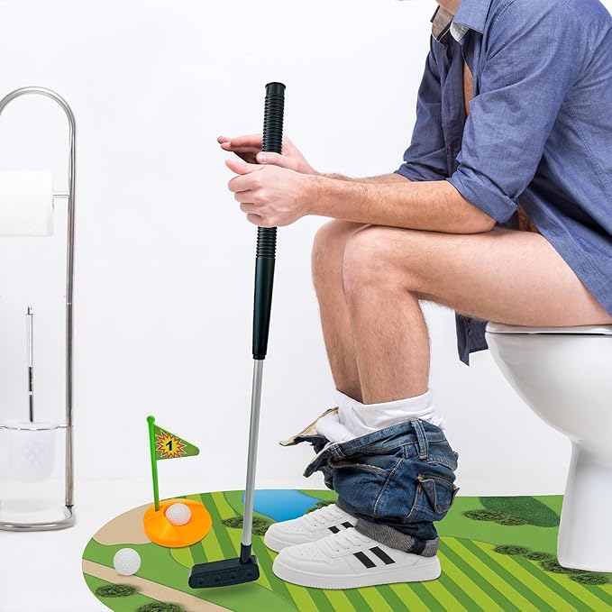 Funny Mini Golf Gag Gifts for Men Golfer, Toilet Golf Bathroom Game for Adults, Unique Birthday Gifts for Dad from Daughter Son, Fun White Elephant Gift Idea for Brother, Husband, Boys, Boyfriend,Him