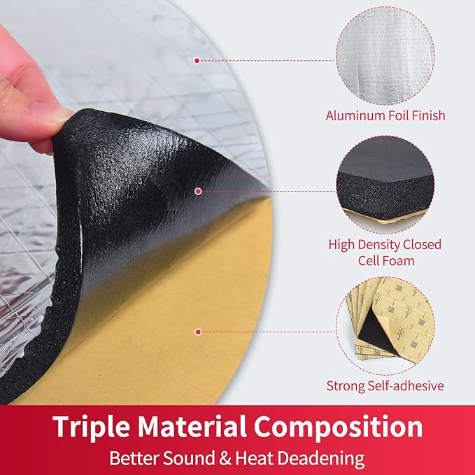 197mil 8.61sqft Car Sound Deadening Material Mat - Automotive Carpet Sound Dampening, Auto Sound Deadener Foam RV Insulation Car Audio Accessories, Heat Insulation for Floor, Door, Truck