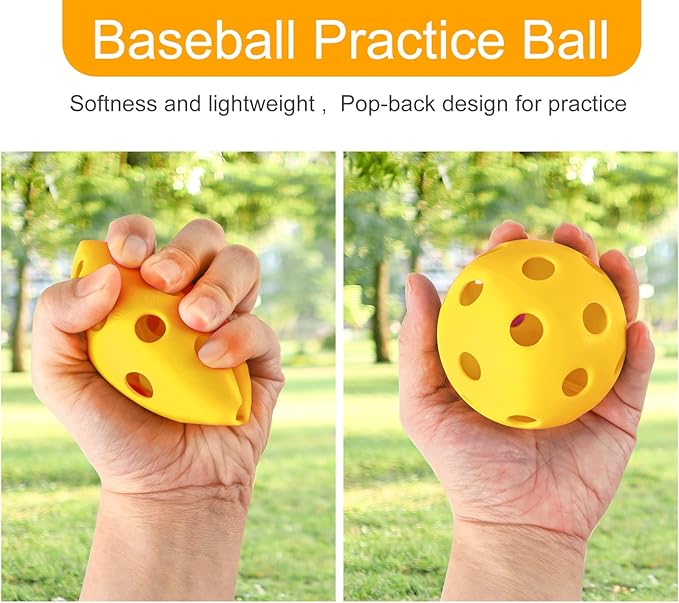 Coopay 12/50/100 Pack Baseball Practice Balls Plastic Training Balls Lightweight Hollow Softballs with a Drawstring Bag for Hitting, Baseball Training Indoor Outdoor Use