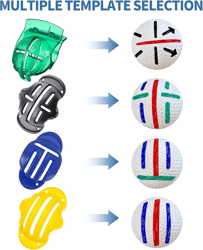 8 Pack Golf Ball Line Marker Tool,Golf Ball Stencil Alignment Kit,4 Golf Ball Marker Stencil and 4 Color Golf Ball Markers,Easy Ball ID &Putting Practice