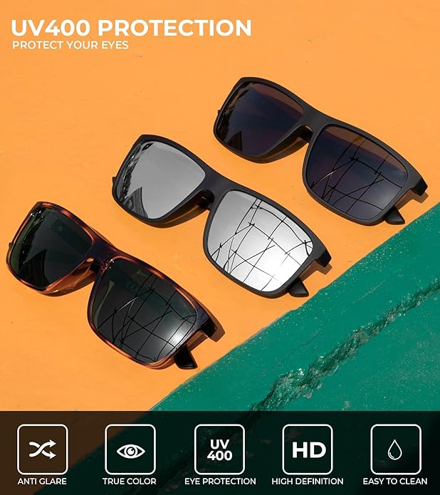 KALIYADI Polarized Sunglasses for Men and Women, Mens Sun Glasses with UV Protection for Driving Fishing Golf (3 Packs)