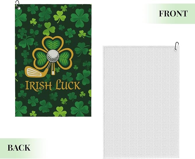 Irish Green Golf Towel with Carabiner Clip 24"x16" Lucky Leaf Floral Golf Towels for Golf Bags Microfiber Waffle Shamrock Golf Rag for Disc Balls Clubs Golfs Accessories for Men Women Dad