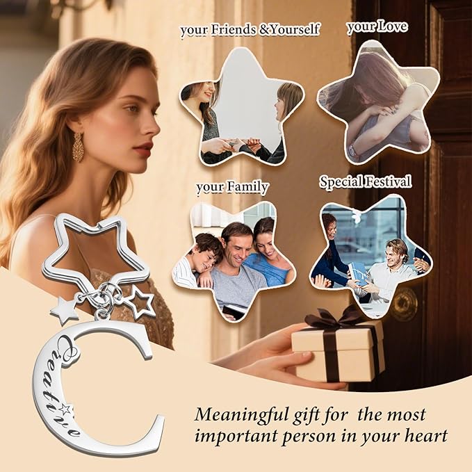 Qunrwe Stainless Steel Initial Letter A-Z Keychain,Inspirational Gifts for Women Men Friends Daughter Son Sister Dad Mom