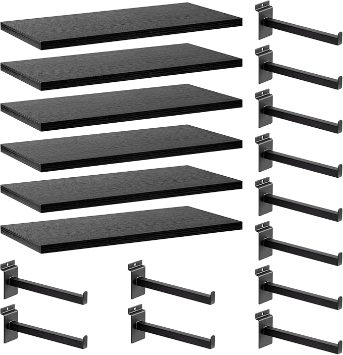 Wood Slatwall Shelves, Slat Wall Shelf Slatwall Acccessory for Garage, Home Improvement, Retail Display (6, 16''x8'')