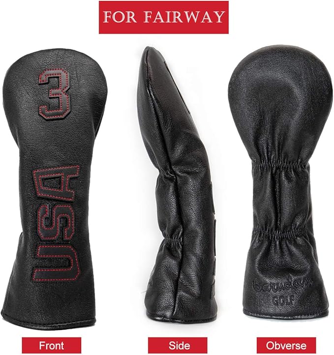 Golf Club Head Covers,USA Golf Driver Headcover Fariway Wood Covers Hybrid Head Covers 3 Wood Headcover Leather Golf Headcover with Number Tag for All Brand
