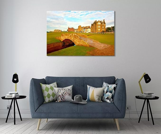 St Andrews Golf Course Wall Art for Living Room Bedroom Home Decorations Golf Course Swilcan Bridge St Andrews Picture Poster Framed Artwork Canvas Prints Ready to Hang(18''H x 24''W)
