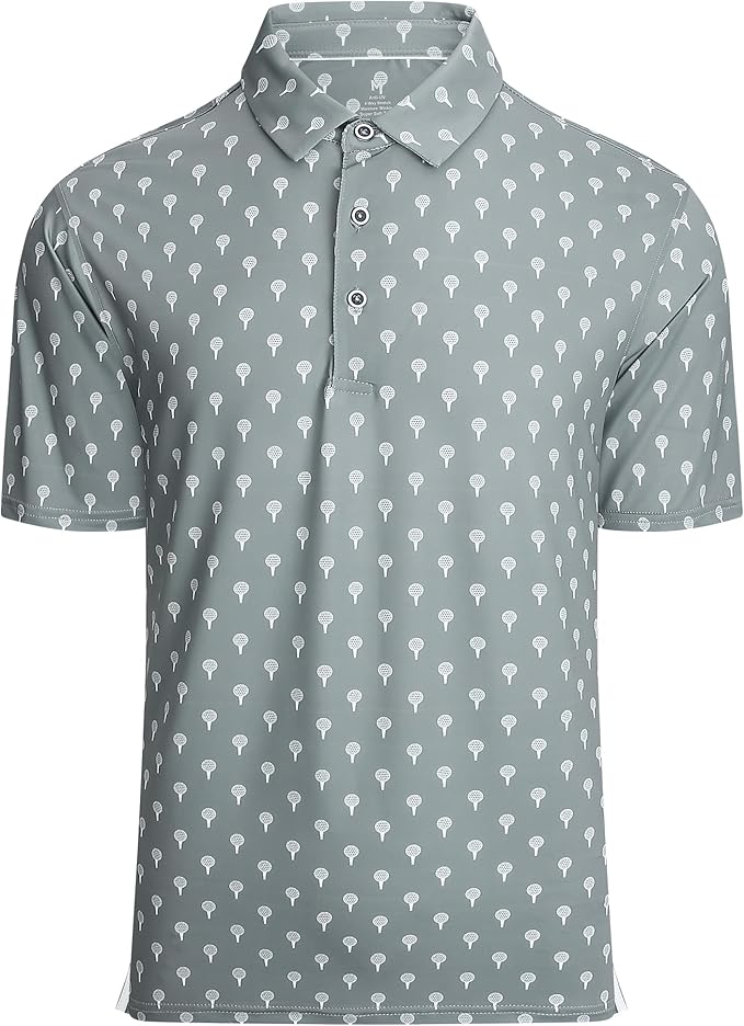 Esabel.C Golf Shirts for Men Dry Fit Performance Short Sleeve Print Moisture Wicking Collared Shirt