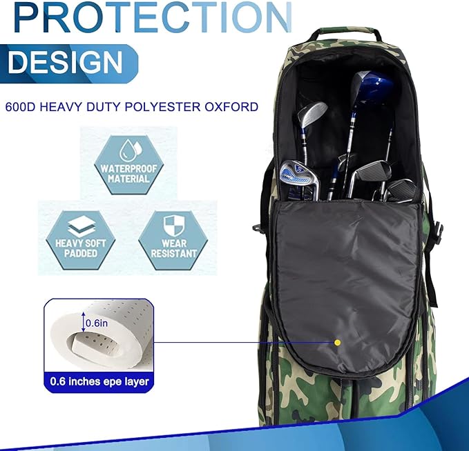 Goloni Golf Travel Bag with Wheels, Golf Travel Case for Airlines, 900D Heavy Duty Oxford Wear-Resistant Soft-Sided