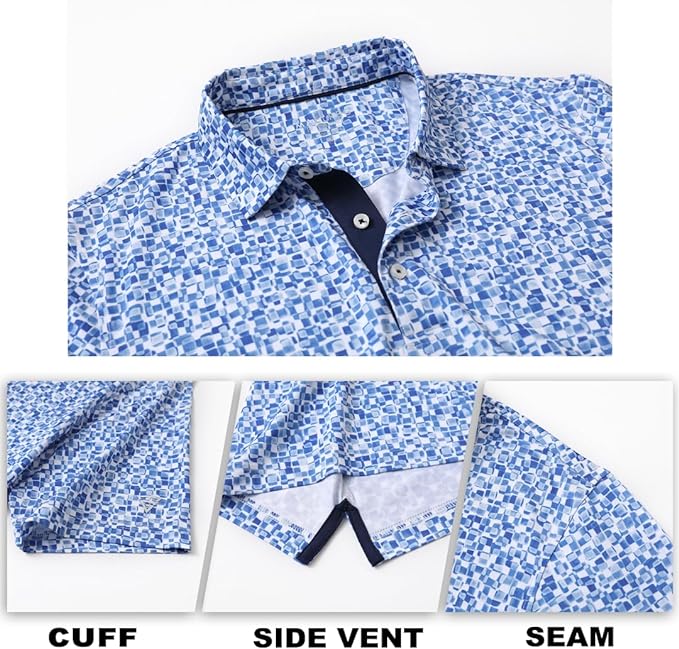 M MAELREG Mens Golf Shirt Short Sleeve Dry Fit Print Moisture Wicking Performance Patterns Collared Polo Shirt