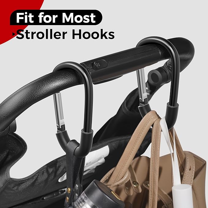 SURDOCA Stroller Hooks - Large, Heavy Duty Universal Stroller Clips and Hooks for Bags - Mommy Hook Accessories