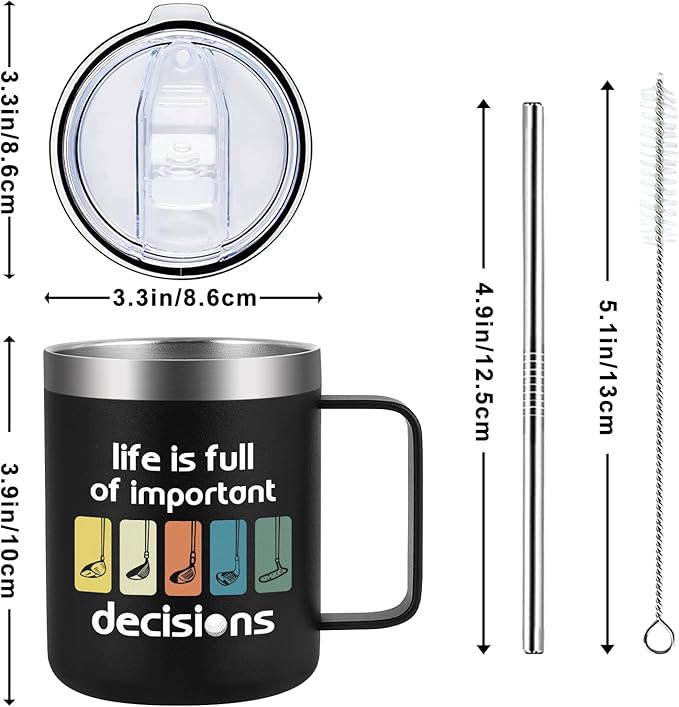 Lifecapido Golf Stainless Steel Coffee Mug, Life is Full of Important Decisions - Golf Gifts Birthday Gift Christmas Gifts Father's Day Gift for Men Dad Golfer Grandpa Boss Coworker (12oz, Black)