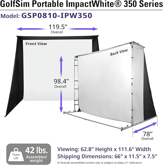 Elite Screens Golf Impact Screen Golf Simulator Impact Screen 8 ft x10 ft, Golf Hitting Screen for Simulator, Enclosed Golf Screen for Training, GolfSim Bay GSP0810-IPW350