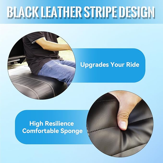 Golf Cart Seat Covers fits Club Car Precedent/DS/EZGO RXV/TXT/Yamaha Front Rear Seat Cushion，Black Leather Custom Stripe Soft Comfortable/Anti-Scratch/Easy to Clean
