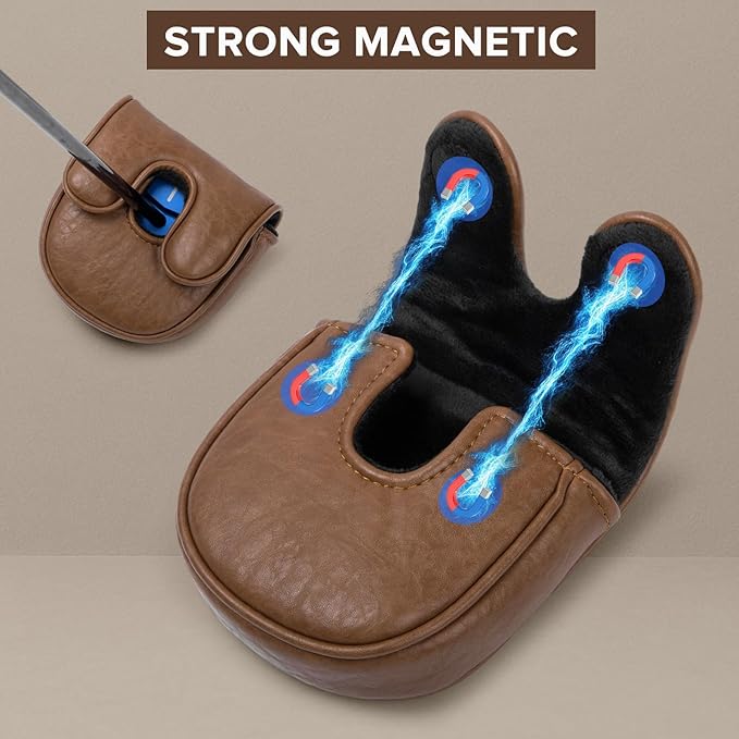 Golf Putter Covers Mallet Putter Headcover for Golf DF3 Putter, Brown Putter Cover Magnetic Closure Premium Leather Mallet Putter Covers for 2 Ball Putter