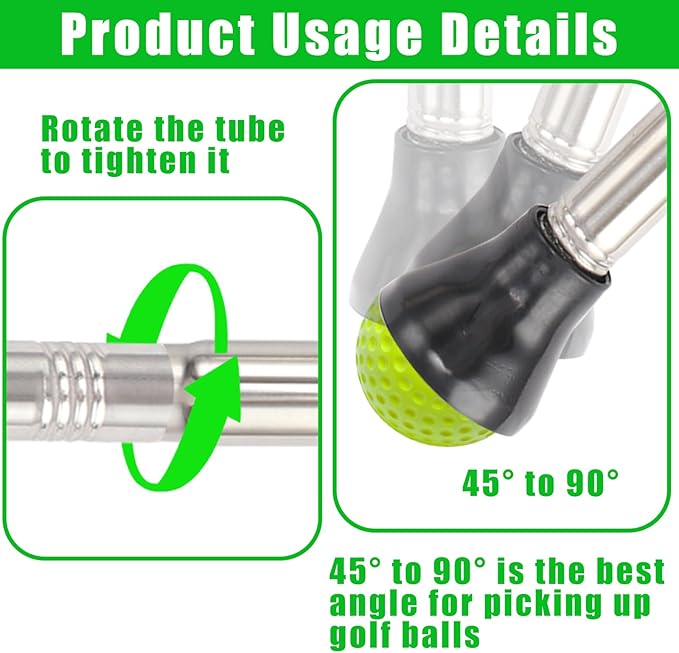 Golf Ball Picker Upper,30 to 44In Golf Ball Retriever with Suction Cup Heavy Duty Stainless Steel Tube Scramble Stick with Sponge Long Handle Lightweight Easy to Carry Golf Ball Grabber